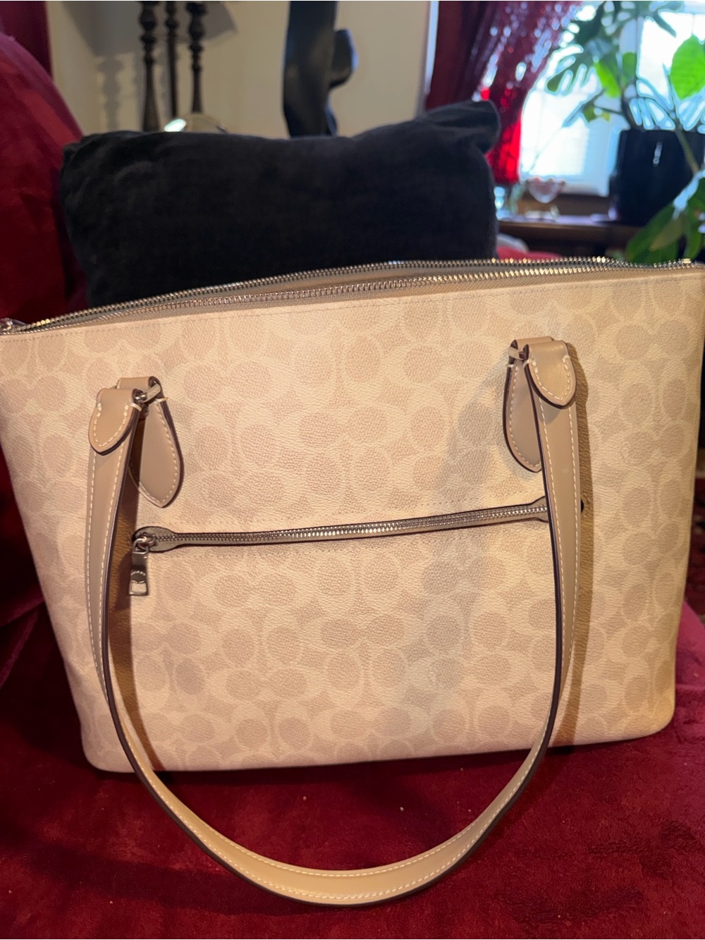 Authentic Coach Beige Signature Tote with Leather Trim and matching mini bag - Picture 5 of 11